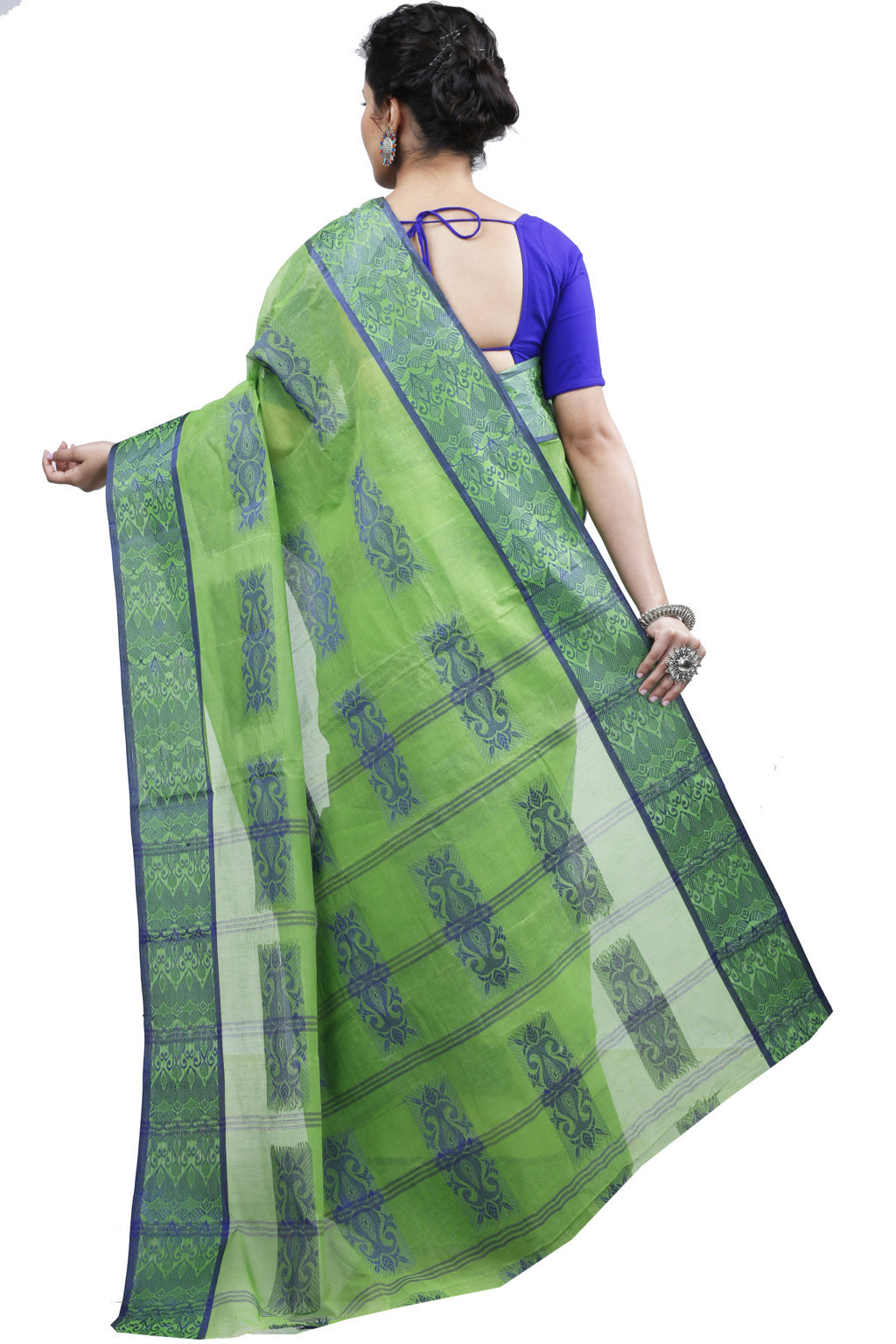 Green Pure Cotton Strip Suparna Tant Saree (161)